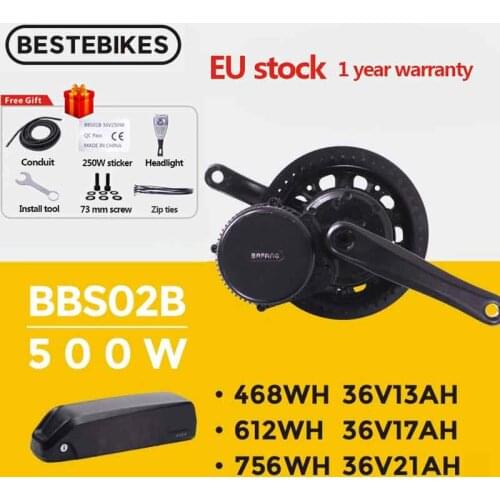 Bafang Motor BBS02B BBS02 36V 500W Mid Drive Electric Bike E-bike Motor Kits With 36V21AH 36V17 Lithium Battery Samsung Cell Kit