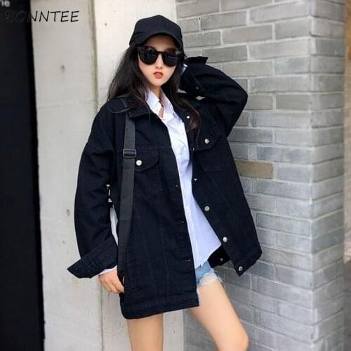 Basic Jackets Women Vintage Pockets Solid Denim Loose Retro Daily Ulzzang Fashion Newest Autumn All-match Outwear Feminino Coats