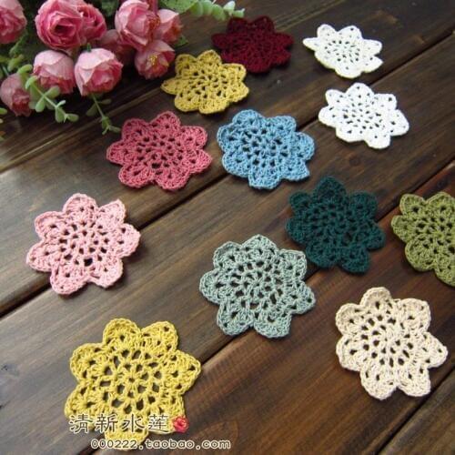 Free shipping 13 colors 30 pics 7 cm round crochet table mat 100% cotton cup pad doily coaster with flower mat as props mat