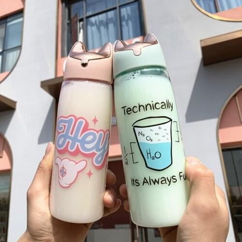 500ml Kawaii Cat Water Bottle Leakproof Drinking Water Cup Portable School Gym Sports Bottles Girls Gifts