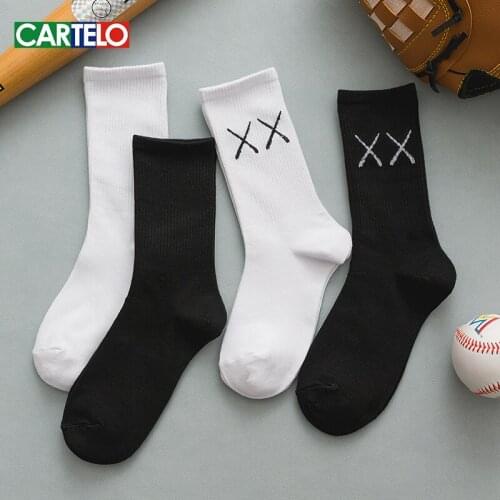 CARTELO New Solid Color Women Socks X Pattern Fashion Casual Sport Breathable Cotton Stocking Simple Middle Tube Socks