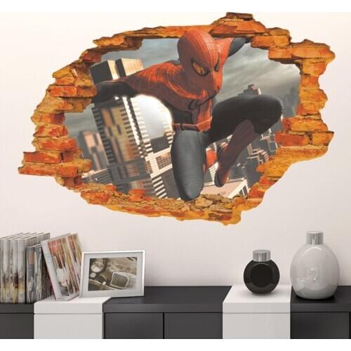Disney Marvel Toy Stickers 3D Spiderman Wall Stickers Marvel Character PVC Stickers Creative Breaks The Wall Decor for Kids Room