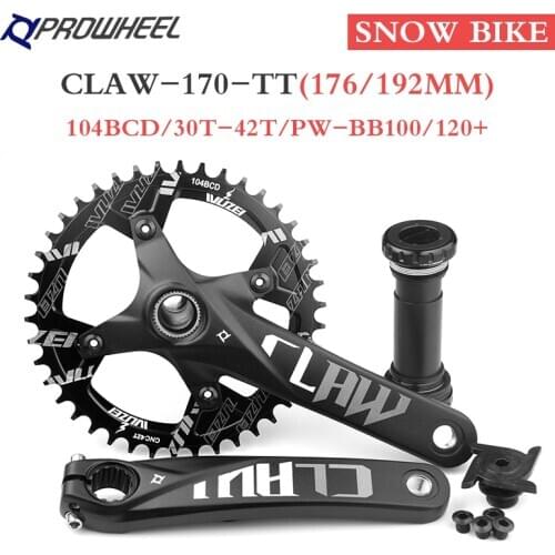 Prowheel Snow Bike Crankset 170mm Fat Bike Crank Sets 30T 32T 34T 36T 38T 40T 42T Sprocket 176/192mm Bottom Bracket Bicycle Part