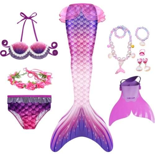 Girls Mermaid Tails with Monofin Mermaid Costume Children Cosplay Girl Little Mermaid Dress Mermaid Birthday Party Halloween