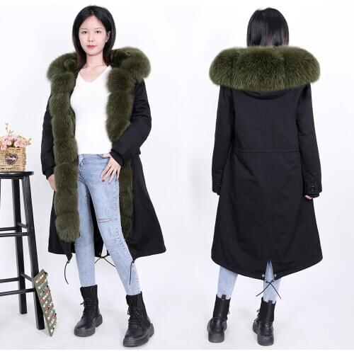 Maomaokong Winter Women Long Coats Real Fox Fur big fur collar Natural Rabbit fur liner over the knee plus size parkas winter