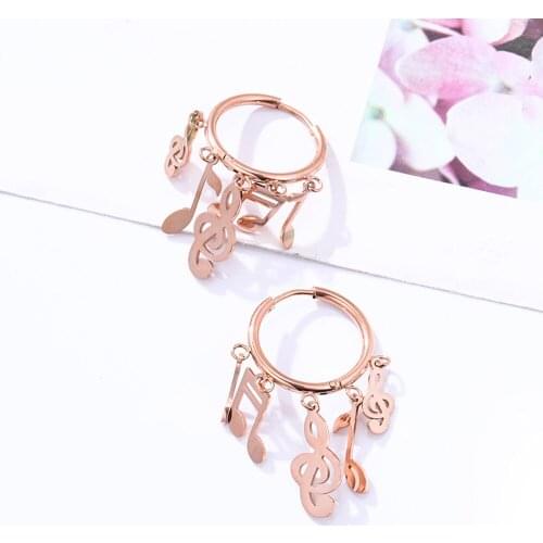 Fashion Musical Note Earrings Rose Gold Color Tassel Stainless Steel Korean Hoop Earrings for Women 2021 Jewelry Party Gifts