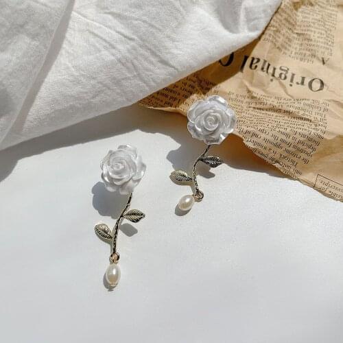 Fashion Women Simple Rose Flower Pearl Earrings