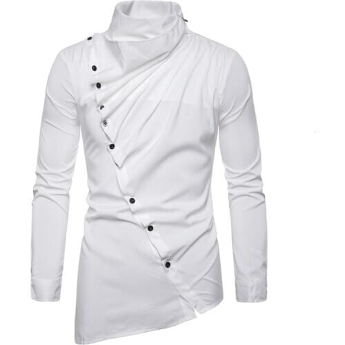 Muslim-clothing 4 Color Shirt Saudi Arabia Top Muslim Dress Man Asymmetry Oblique Placket Heap Lead Long Sleeve Shirt Dc80