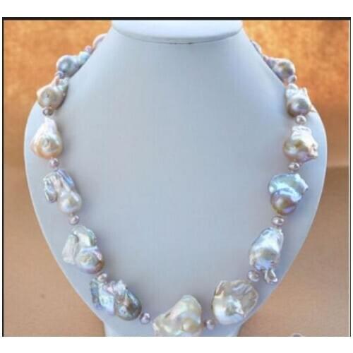 15x20mm PINK LAVENDER BAROQUE KESHI REBORN PEARL NECKLACE 20