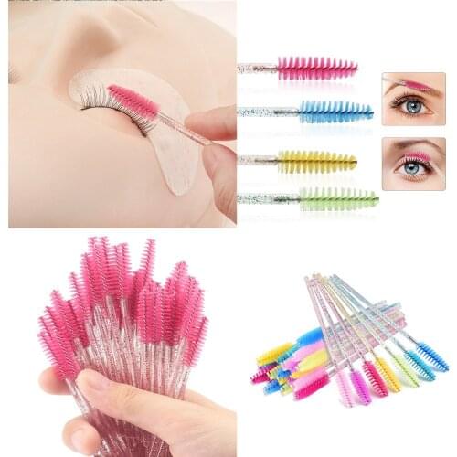 Good Quality 50 pcs Eyelash Brush Crystal Mascara Wands Applicator Diamond Eyelashes brushes Disposable Make Up brushes Tools