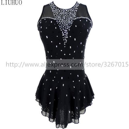 Figure Skating Dress Womens Girls' Ice Skating Dress Black Red Round neck sleeveless Shiny rhinestone High stretch fabric
