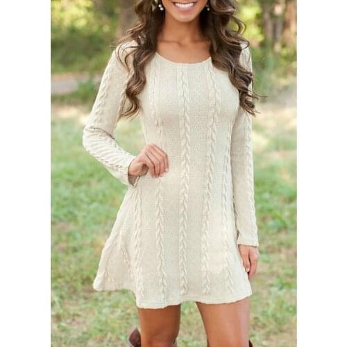 Autumn Winter Women Causal Short Sweater Dress Female White Long Sleeve Loose Knitted Sweaters Dresses Plus Size