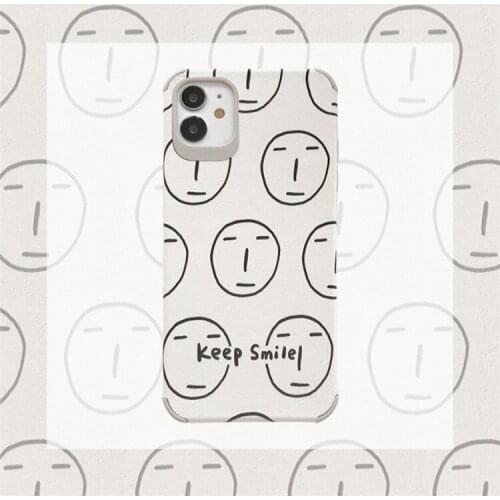Retro keep smile face abstract line art Phone Case For iPhone 12 11 Pro Max XS XR X 7 8 Plus 12 mini 7Plus case Cute Soft Cover