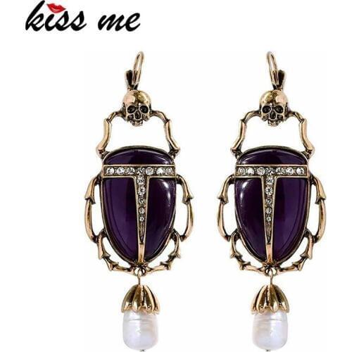 Kissme Earrings for Women 2019 Synthetic Stone Cultured Pearl Insect Drop Earrings Fashion Jewelry Christmas statement Earrings