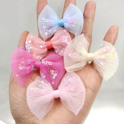 20pcs/lot DIY handmade mesh fabric bowknot with glitter star for kids hair headdress accessories