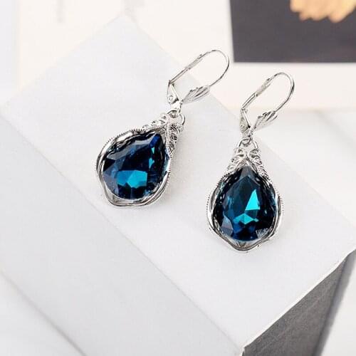 Blue Crystal Rhinestone Drop Dangle Earrings Ear Studs Woman Wedding Jewelry