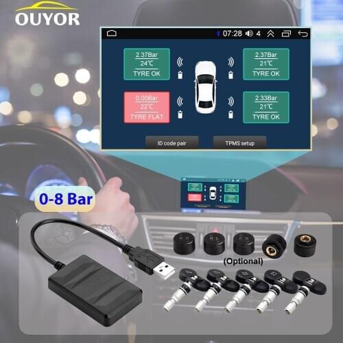 Android TPMS Car Radio DVD Player Tire Pressure Monitoring System Spare Tyre Pressure Sensors Internal External Sensor USB TMPS
