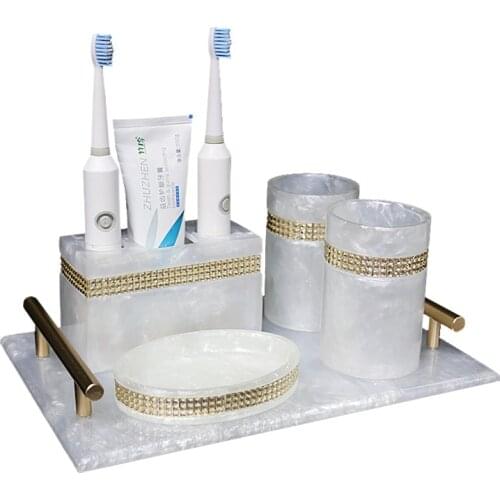 Nordic Rhinestone Toothbrush Holder Soap Dish Bathroom Five-piece Set With Tray Couple Mouthwash Cup Set Sotton Swab Box Tissue