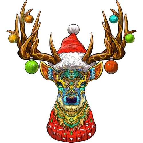 Unique Christmas Deer Wooden Puzzle For Adults Kids Educational Toys 3D Wooden Jigsaw Puzzle Gifts DIY Wood Crafts Puzzle Games