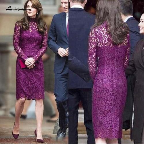 Vintage Lace Purple Mother of The Bride Wedding Party Dress Knee Length 2020 Vestidos de Noite Mother Evening Dress Long Sleeves