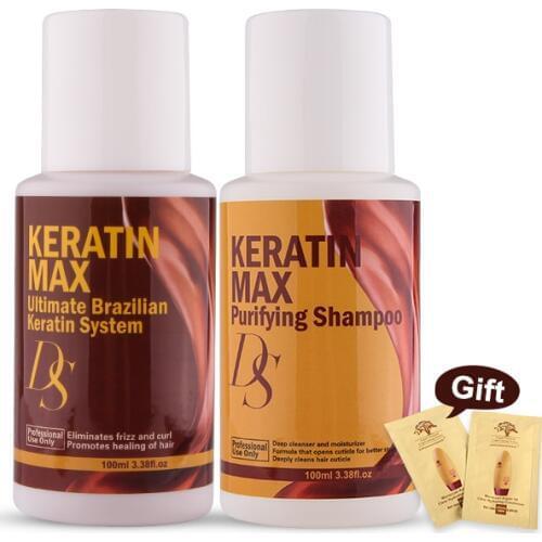 100ml DS Max Brazilian Keratin +100ml Purifying Shampoo Hair Straightening Cream Treatment Free Formaldehyde For Resistant Hair