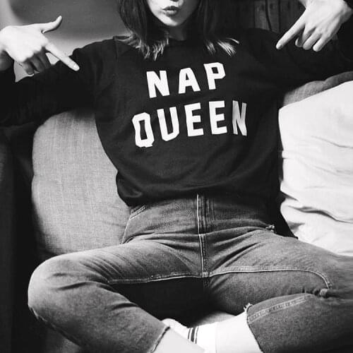 Nap Queen Sweatshirt Hoodie Pullovers Long Sleeves Harajuku Pullovers Lovely Kawaii Casual Tops O-neck Womens Hooded Sweatshirt