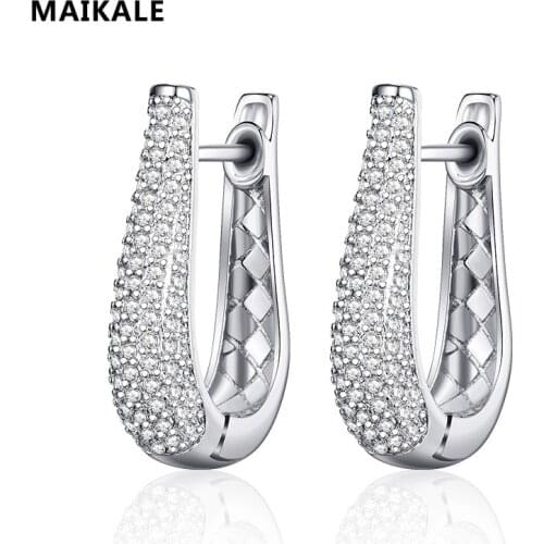 MAIKALE Gold Silver Color Long Earrings Fashion Jewelry Korean Earrings For Women AAA Cubic Zirconia Stud Earrings Accessories