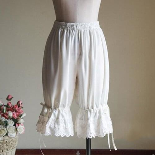 Women Lolita Vintage Bloomers Ruffles Lace Hem Bow Lantern Pumpkin Shorts Solid Color Elastic Bubble Safety Under Pants