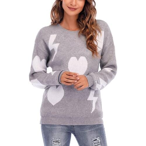 Autumn Winter Woman Sweaters Heart Print Vintage Pullovers Long Sleeve O-Neck Knitted Harajuku Oversized Jumpers свитер женский