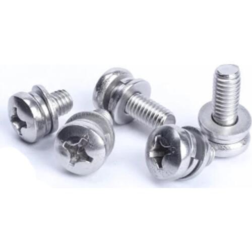 10pcs M6 Pan heads Phillips combination screw stainless steel GB9074.4 Round head three combinations screws 10mm-60mm Length