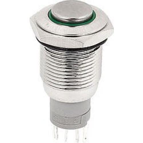 16mm Thread DC 24V Green LED Lamp 5P SPDT 1NO 1NC Momentary Push Button Switch