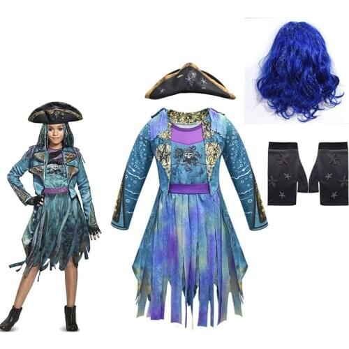 New Descendants3 Childrens Cosplay Halloween Costume Performance Costume Dress Wig Hat Glove Set Costume 4PCS