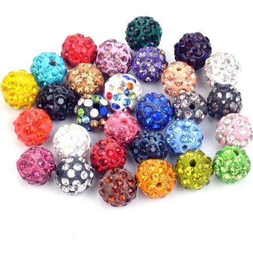 50pcs 10MM Mixed Color Beads Crystal Disco Ball Beads Spacer Beads 5 Row Crystal Clay Beads