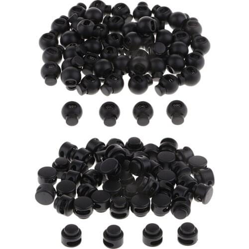 50Pcs Black Cord Stopper Lock End Toggles With Metal Spring 15mm