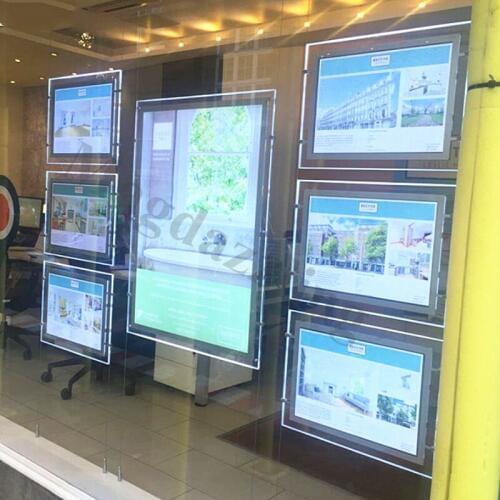 6PCS A3 Landscape+1PCS A2 Vertical Single Side Magnetic Acrylic Frame LED Illuminated Window Display Panel for Real Estate Agent