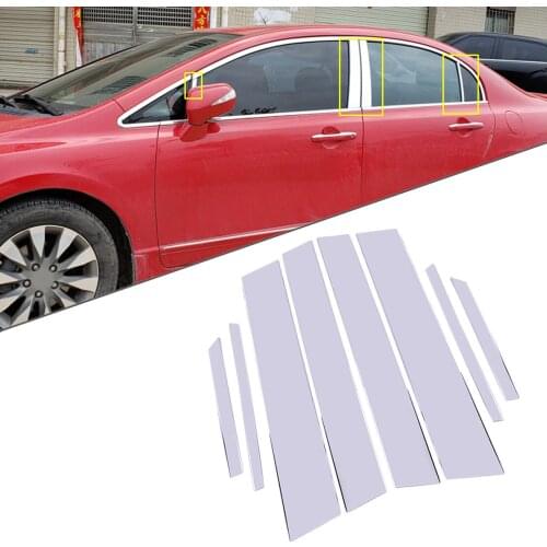 8x Stainless Steel Chrome Window Door Pillar Post Trim Fit for Honda Civic 8th 2006 2007 2008 2009 2010 2011