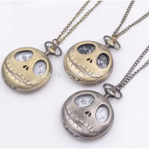 Halloween Promotion Retro Bronze Nightmare before Christmas Quartz Pocket Watch Men Women Gift Watches Necklace Wholesale