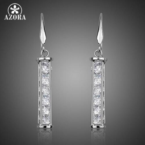 AZORA Unique Design Elegant 6pcs Clear Stellux Austrian Crystal Insert Pillar Drop Earring for Women TE0269
