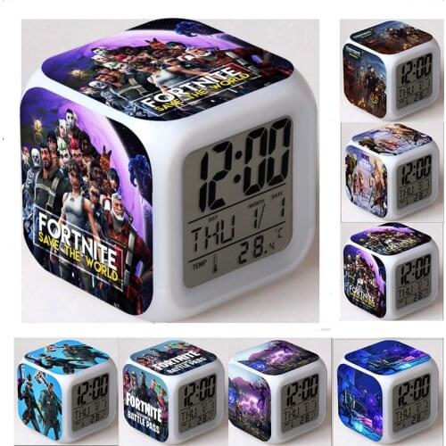 Alarm Clock Fortnites Child LED Digital 7 Colors Change Clock Fortress Night Night Light Toddler Boy Large Screen Multifunction
