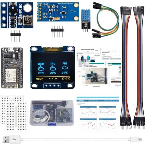 ESP8266 Weather Station Kit with Temperature Humidity Atmosphetic Pressure Light Sensor 0.96 Display for Arduino IDE IoT Starter