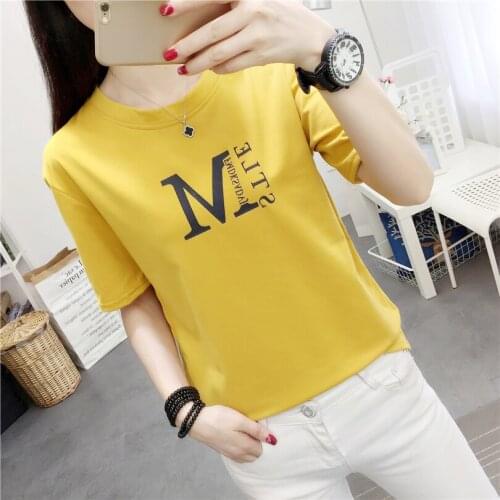 2019 Fashion Cotton letter printed Women loose t-shirt casual womens t shirt o-neck women tops tee shirts NS4306