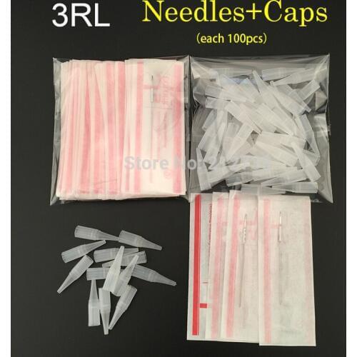 Free Shipping 100Pcs 3R needles and 100pcs 3R tips For Permanent Makeup Traditional Tattoo Needles Independent Package-B5