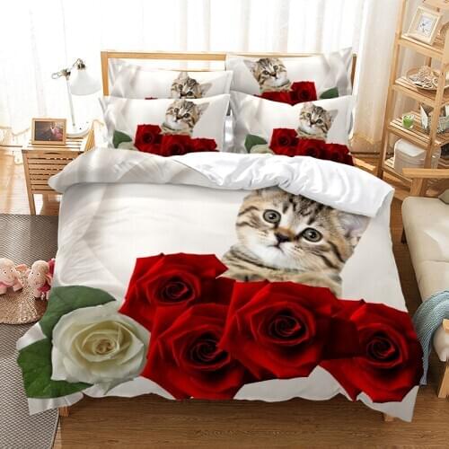 Hot 3D Comforter Bedding Set Animal Flower Photos Cat Queen Twin Full Single Duvet Cover Set Pillowcase Home Textiles Luxury