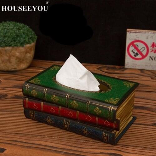 Retro Style Book Shape Tissue Box Napkin Case Luxurious Europe Rectangle Paper Dispenser Holder Ring Rack Tissue Storage Boxes