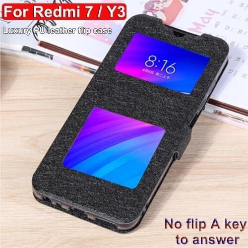 Open window leather case For xiaomi redmi 7 cover for redmi Y3 flip cases Redmi7 back cover case for redmiY3 Y 3 6.26" shell
