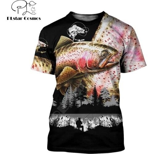 2021 Summer Hipster Men t-shirt Beautiful Trout Fishing 3D Printed Harajuku Short sleeve T shirt Unisex Casual tops TX0178