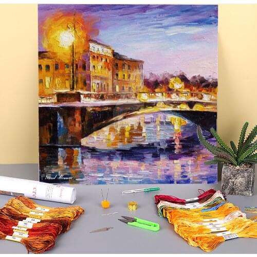 Lilac Shadow Printed Water-Soluble Canvas 11CT Cross-Stitch DIY Embroidery Set DMC Threads Handmade Needlework Hobby Magic