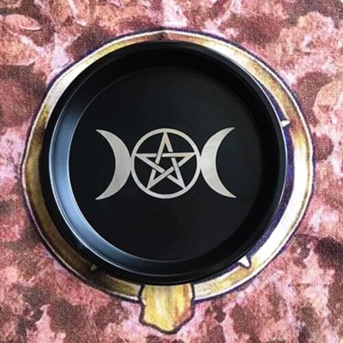 M17D Astrology Moon Star Phase Candlestick Table Altar Plate Steel Candle Holder Tray