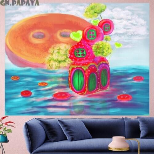 Candy house cute Tapestry cartoon Wall Hanging button house red hippies Home Decor bohemian wall cloth Beach Mat kids room decor
