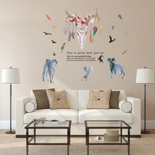 Fashion creative sheep head feather wall stickers Vinyl DIY art wall decals For Living room bedroom home decor sticker